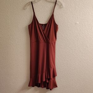 Lntranice Spaghetti Straps Sleeveless Ruffle Vneck Rust Sz M Midi Dress B11  X